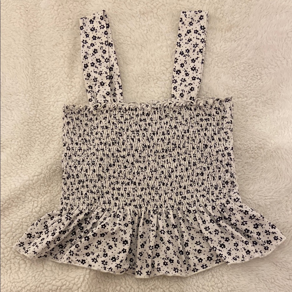 Urban Outfitters Black and White Floral Smocked Tank Top